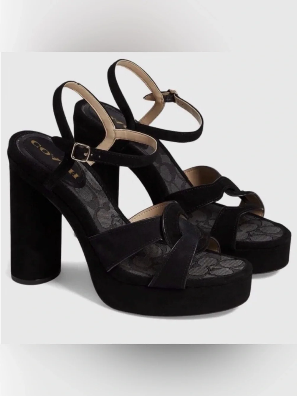 Coach Talina Suede Black Platform Sandals
